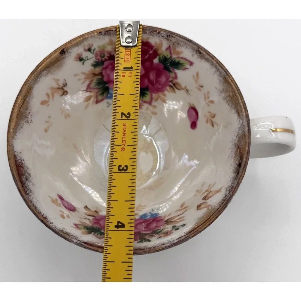 Tea Cup Pink Roses Floral Iridescent Pearlized Glaze Replacement Vintage